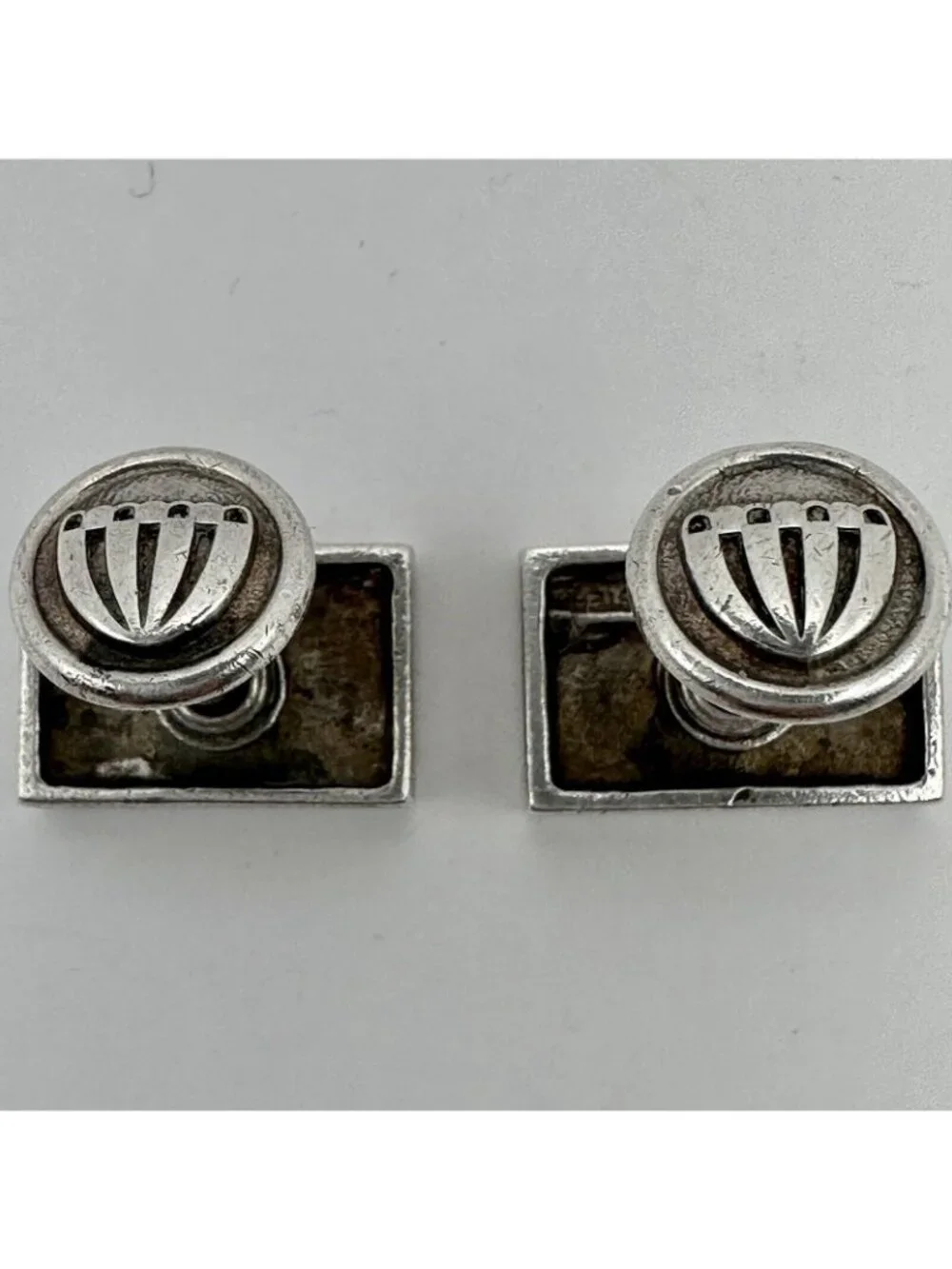 Blue Red Enamel Stripe Cufflinks Designed Signed Sterling Silver Unique Fix Back